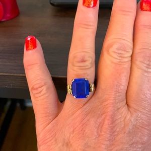 Beautiful Emerald Cut Blue Stone Ring 10K